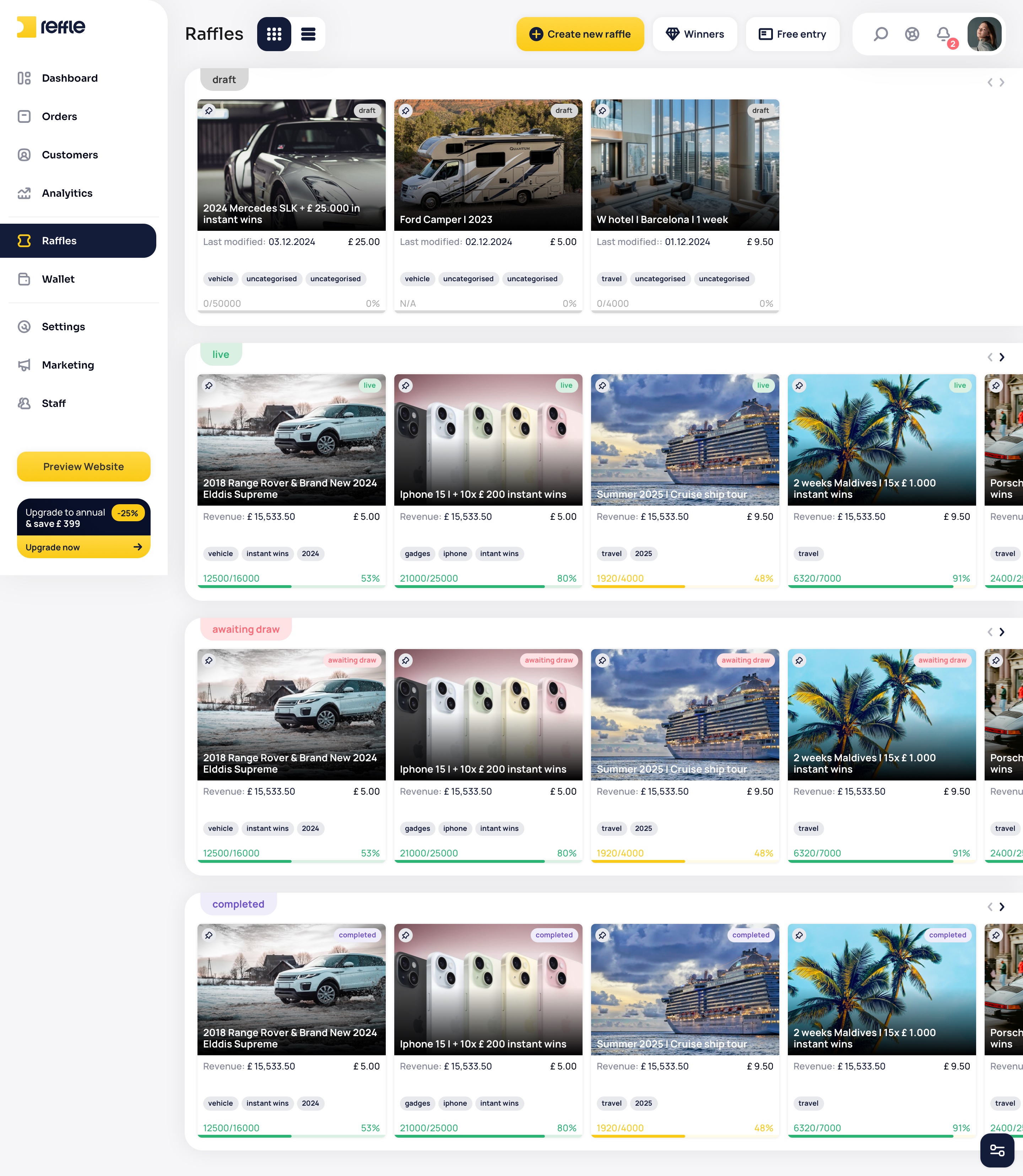 Raffle Management screen 4