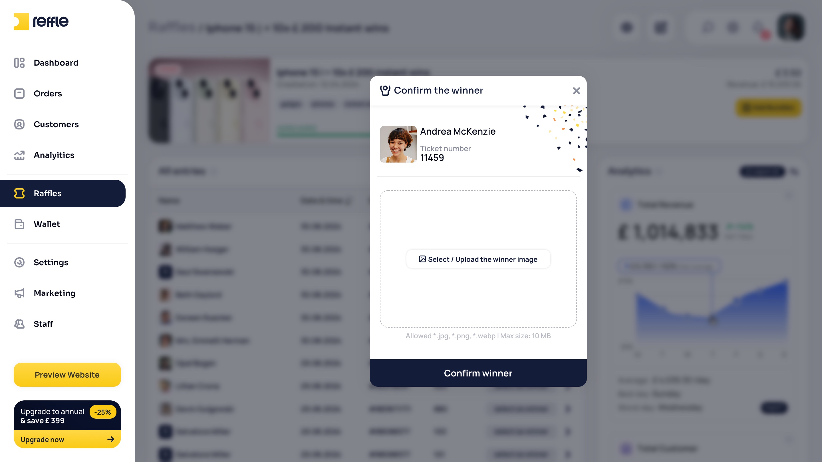 Raffle Management screen 8