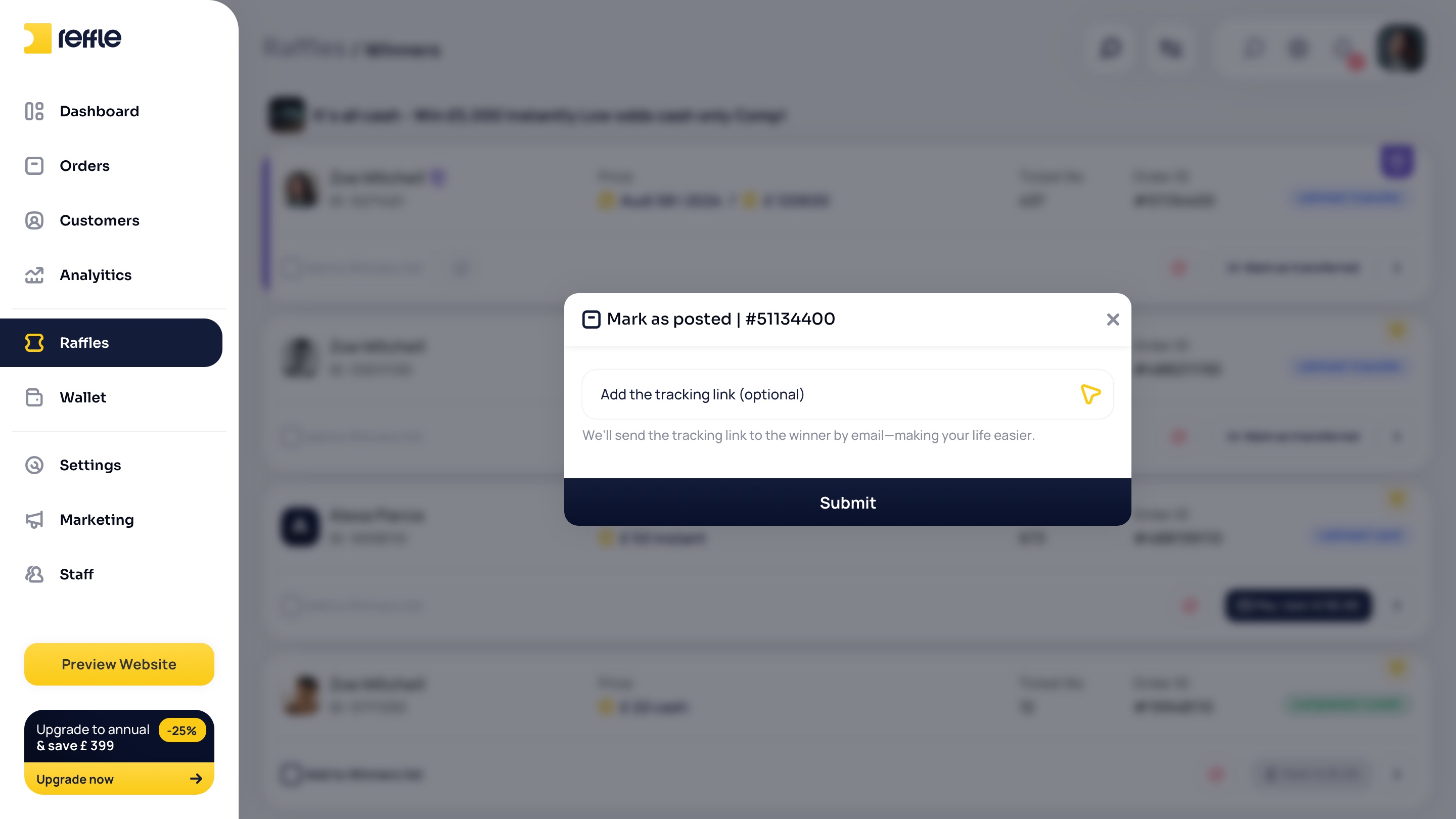Raffle Management screen 23