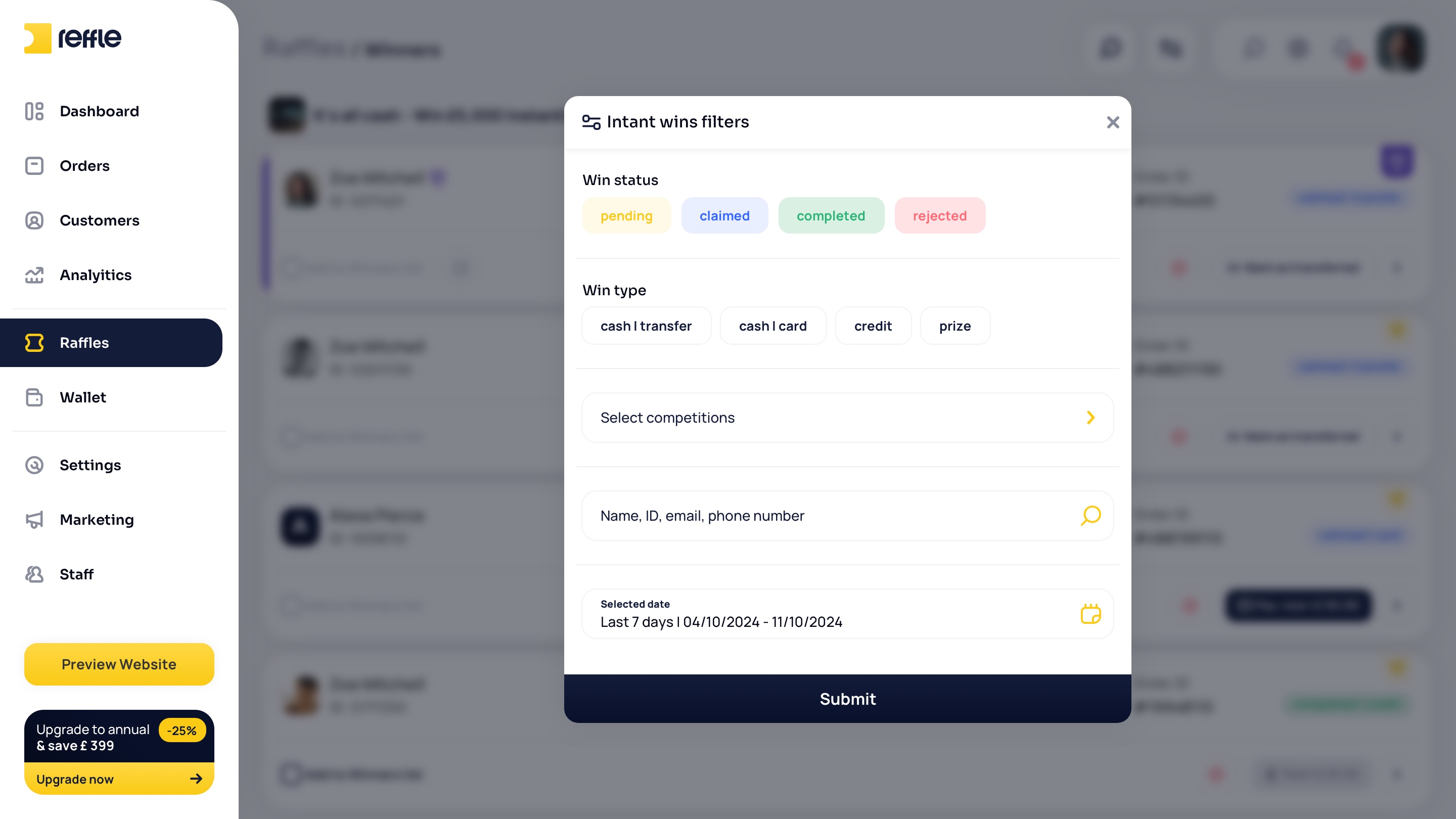 Raffle Management screen 24