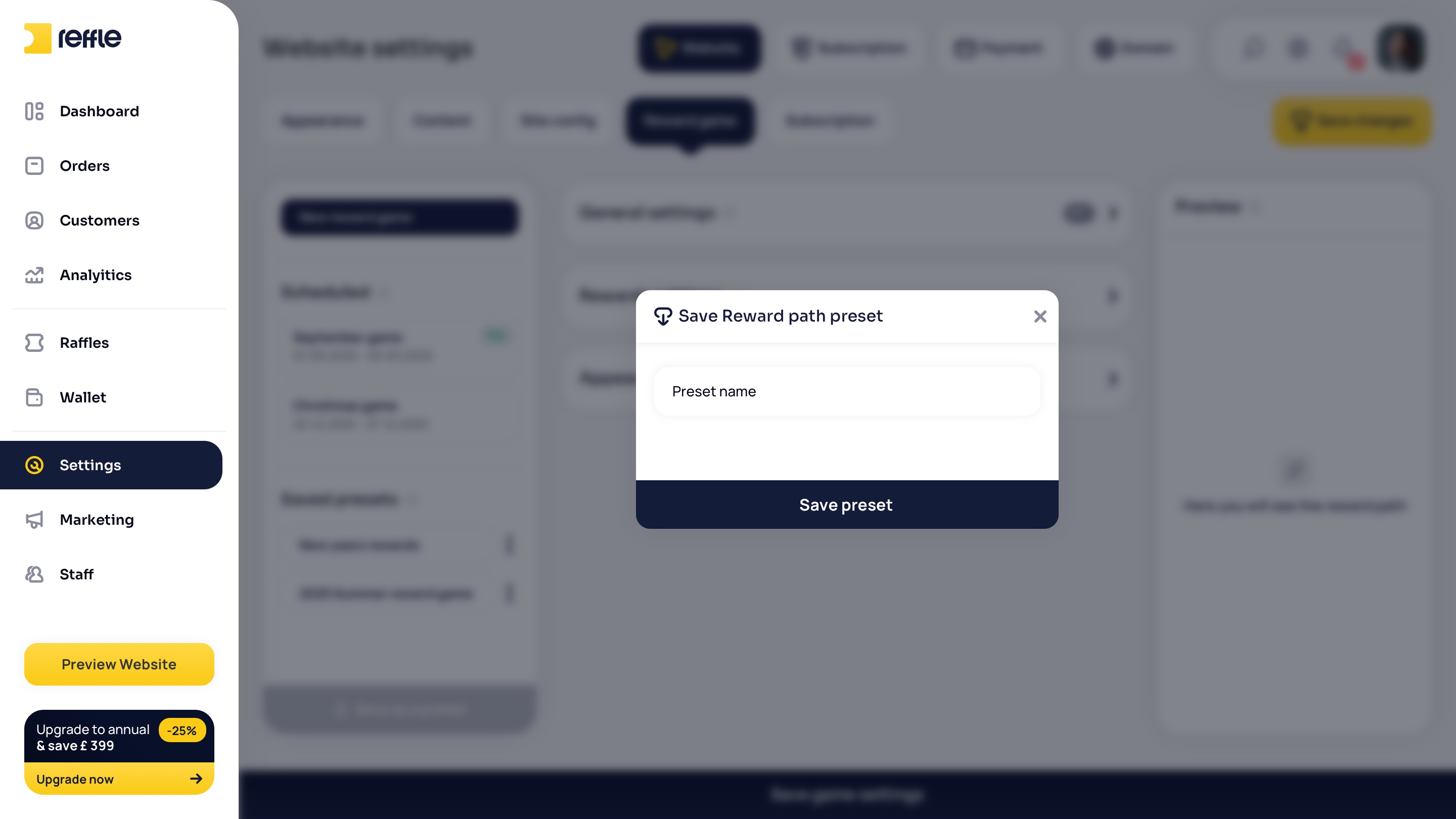 Website Settings screen 16